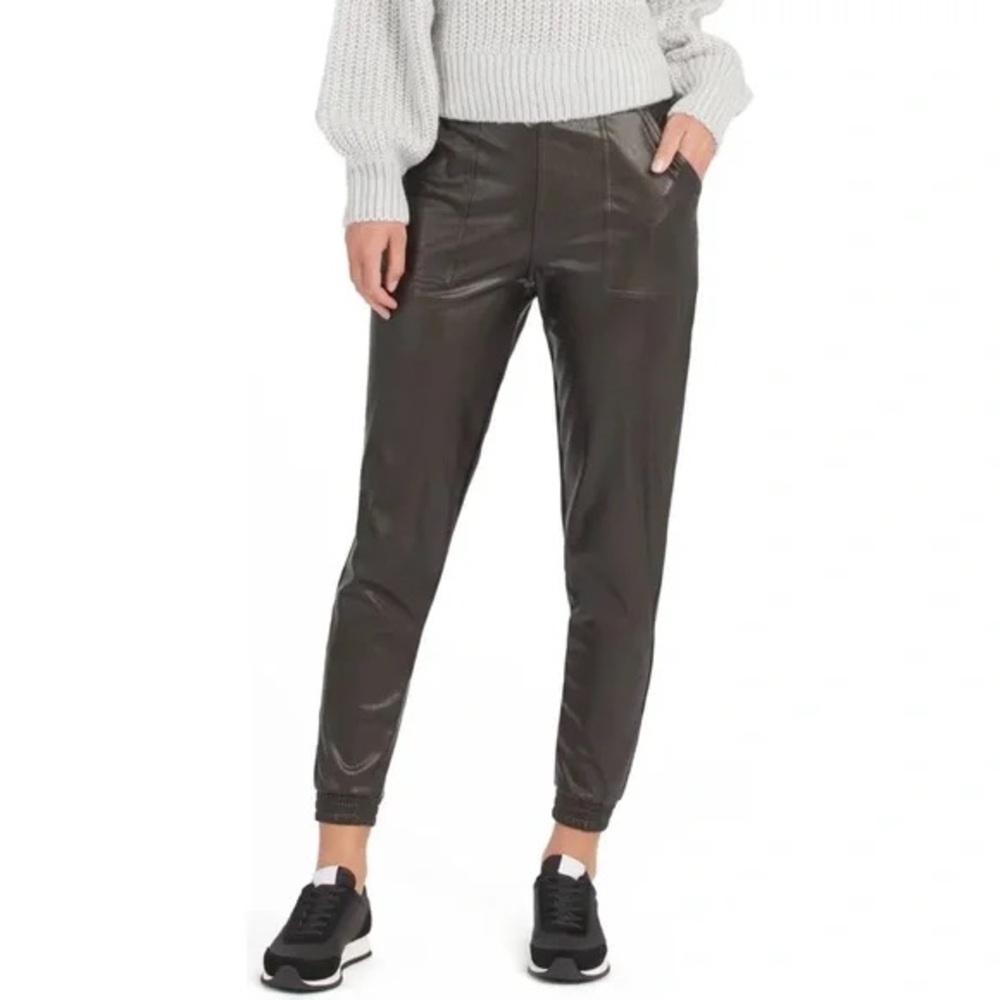 SPANX Black Faux Leather Joggers - Picture 2 of 14